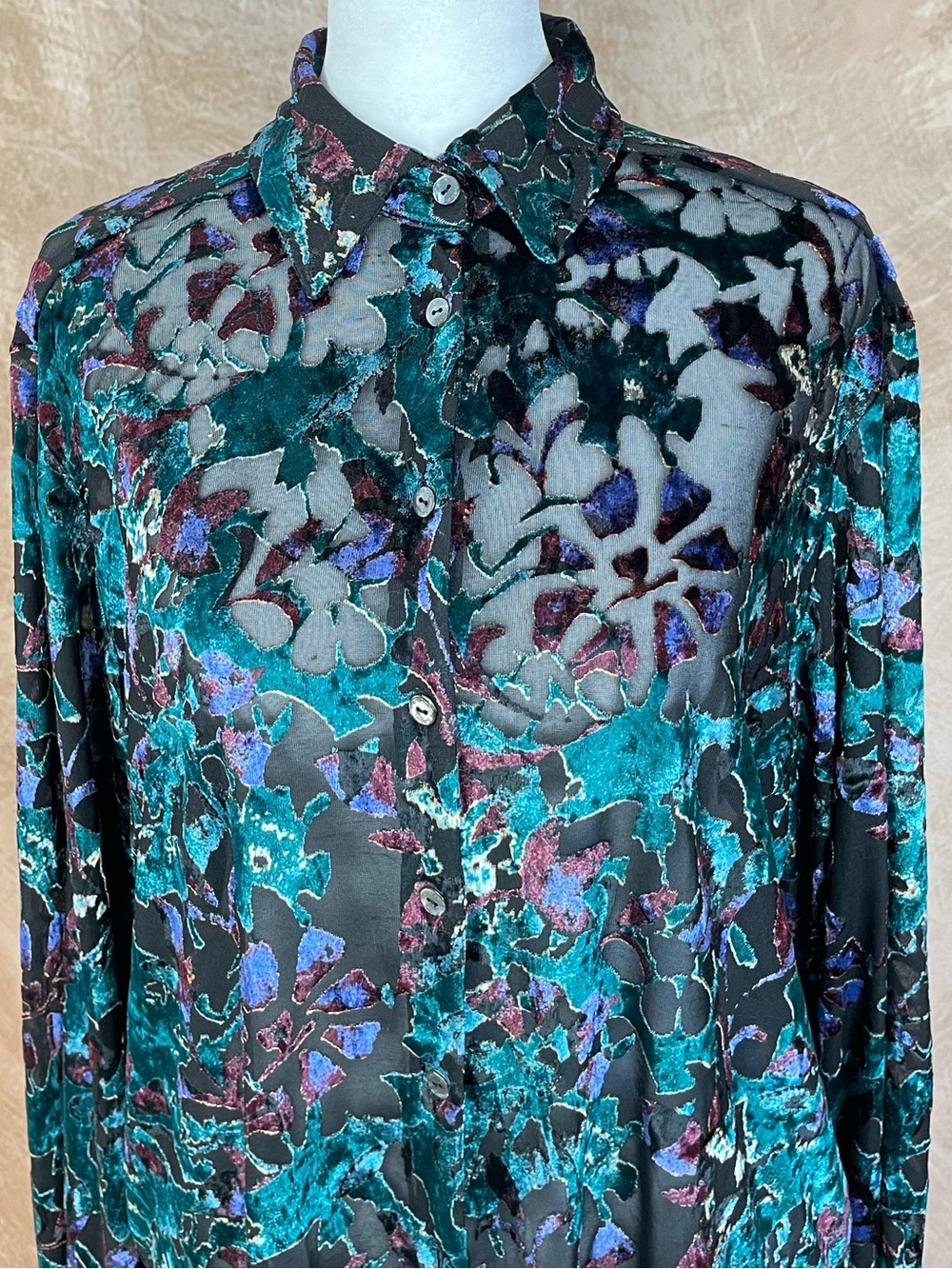 Emanuel Ungaro Week-End Burnout Floral Button-Up Blouse Shirt size 42/US Medium - Picture 3 of 14